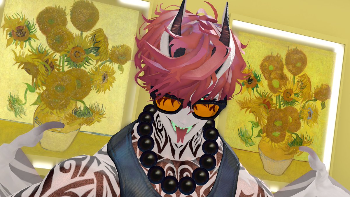 ゴッホのひまわりにはしゃぐ悪魔