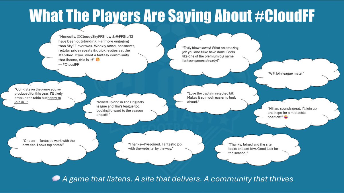 CloudySkyFFShow's tweet image. Just wanted to say on behalf of @FFStuff3 and myself, we have been truly amazed by the community spirit shown around #CloudFF this season 😊

If you haven&apos;t joined up already, there&apos;s still time to find us over at cloud-ff.co.uk ahead of tonight&apos;s 20:00 deadline ⚽️🌩️🏆