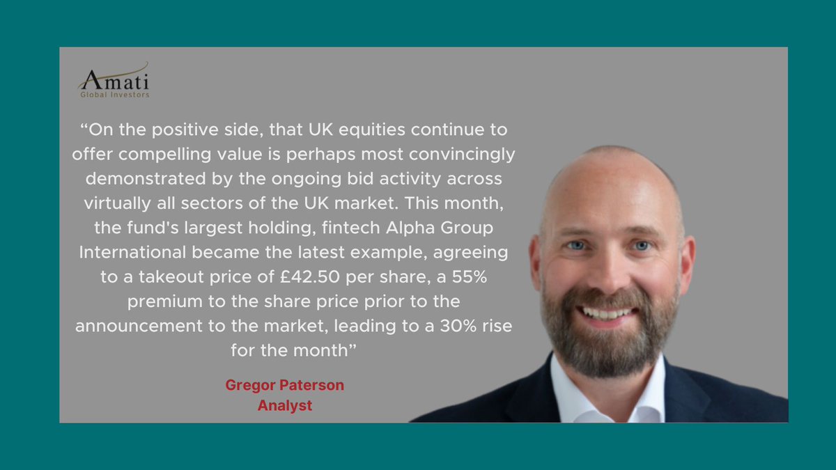 📈 Amati UK Listed  Smaller Companies Fund - "On the positive side, that UK #equities  continue to offer compelling value is perhaps most convincingly  demonstrated by the ongoing bid activity across virtually all sectors of  the #UK market. This month, the fund's largest