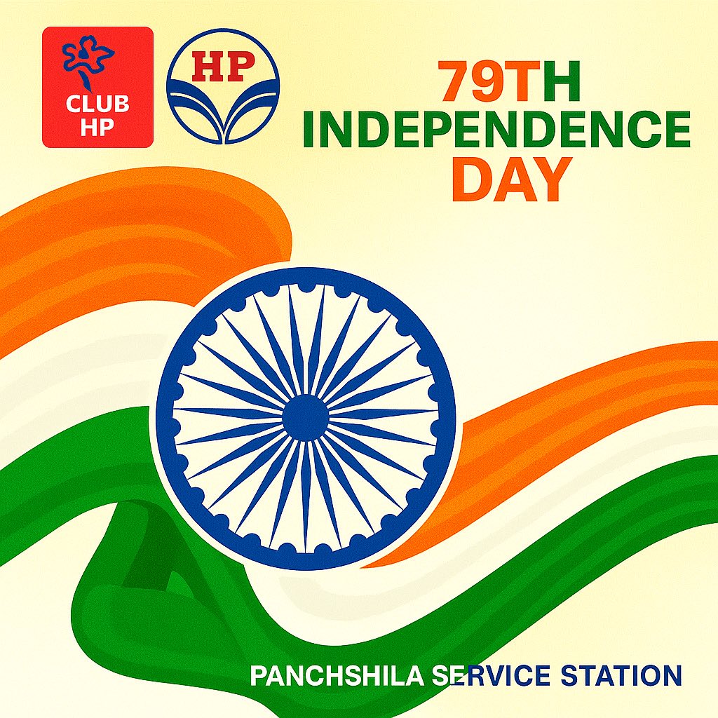 SSpanchshila's tweet photo. Fueling dreams, powering progress, and driving India towards a brighter tomorrow. 🇮🇳
Happy 79th #IndependenceDay from all of us at Panchshilla Service Station &amp; HPCL!

#HPCL #Tiranga #India79 #IndependenceDay2025 

@HPCL @hardik_HPCL @hpcl_retail @Rg03Goel @BanaySingh07 https://t.co/t9vkUT0uqE