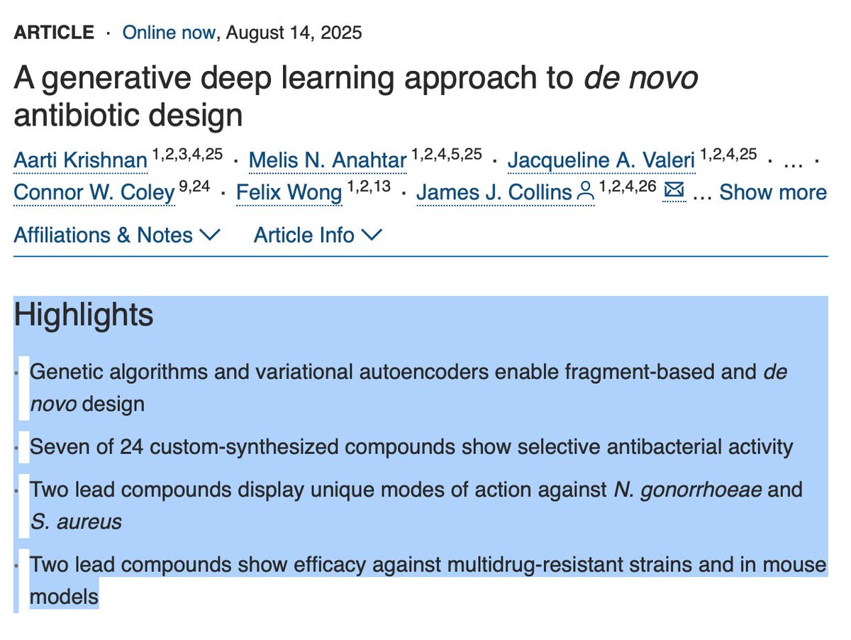 it’s happening! 
AI has now created new antibiotics from scratch that wiped out superbugs in vivo.

if this scales, we’re talking about erasing entire classes of infectious disease in our lifetime.