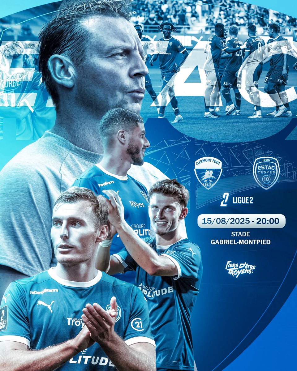 CLERMONT FOOT - ESTAC 💙
·
Voici mon affiche de match pour la J2 de Ligue 2 BKT. 
·
·
Coucou <a href="/estac_officiel/">ESTAC Troyes</a> &amp; <a href="/Ligue2BKT/">Ligue 2 BKT</a> 
·
#graphicdesign #teamESTAC #CF63ESTAC #MatchDAY