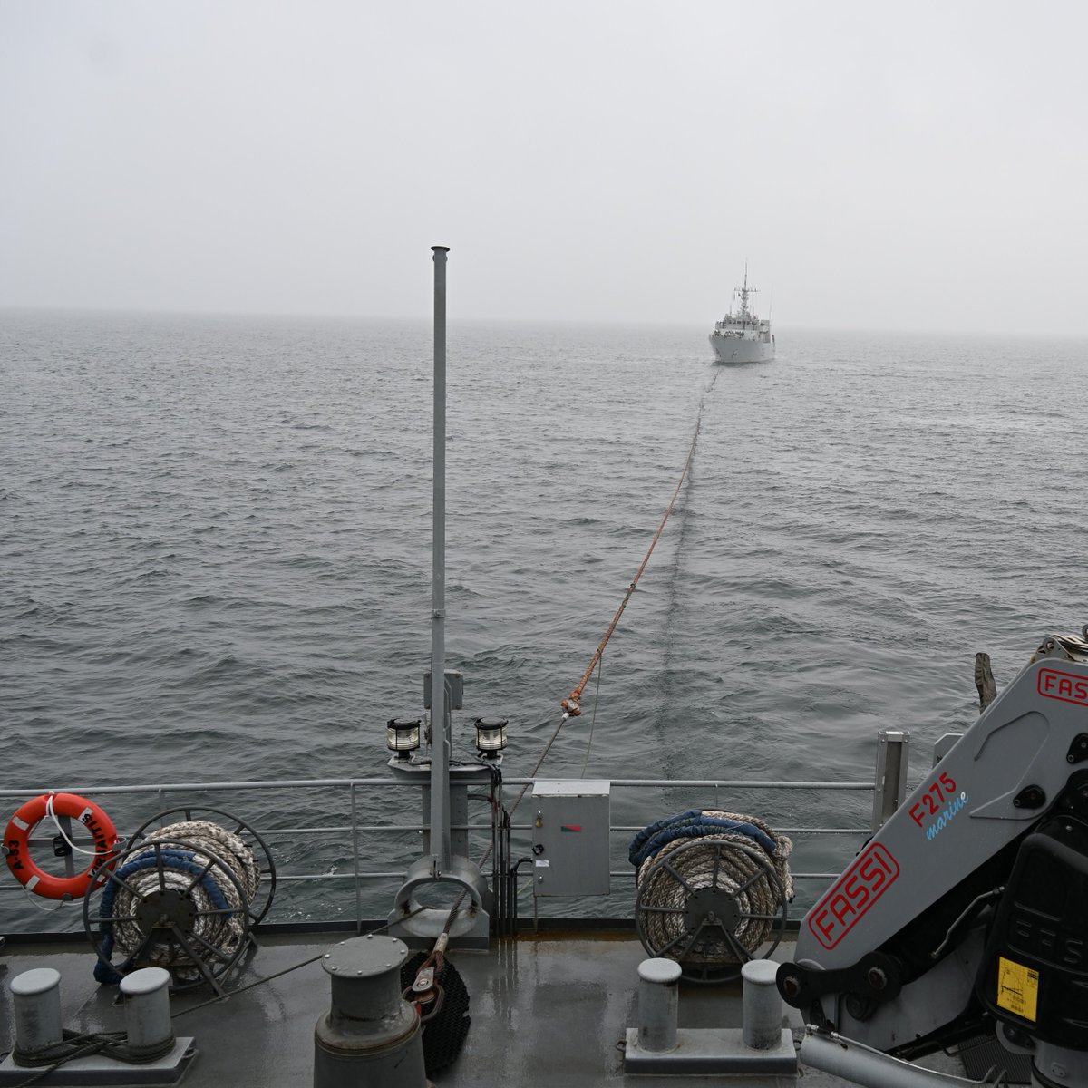 #SNMCMG1 flag ship LVNS Virsaitis <a href="/Latvijas_armija/">NBS</a> and HMCS Yellowknife <a href="/RoyalCanNavy/">Royal Canadian Navy</a> conducted a Towing Exercise recently in the North Sea. 

These exercises train the ship's crews to assist a vessel in distress with no engine power. 

Rescue at sea is anchored in maritime
