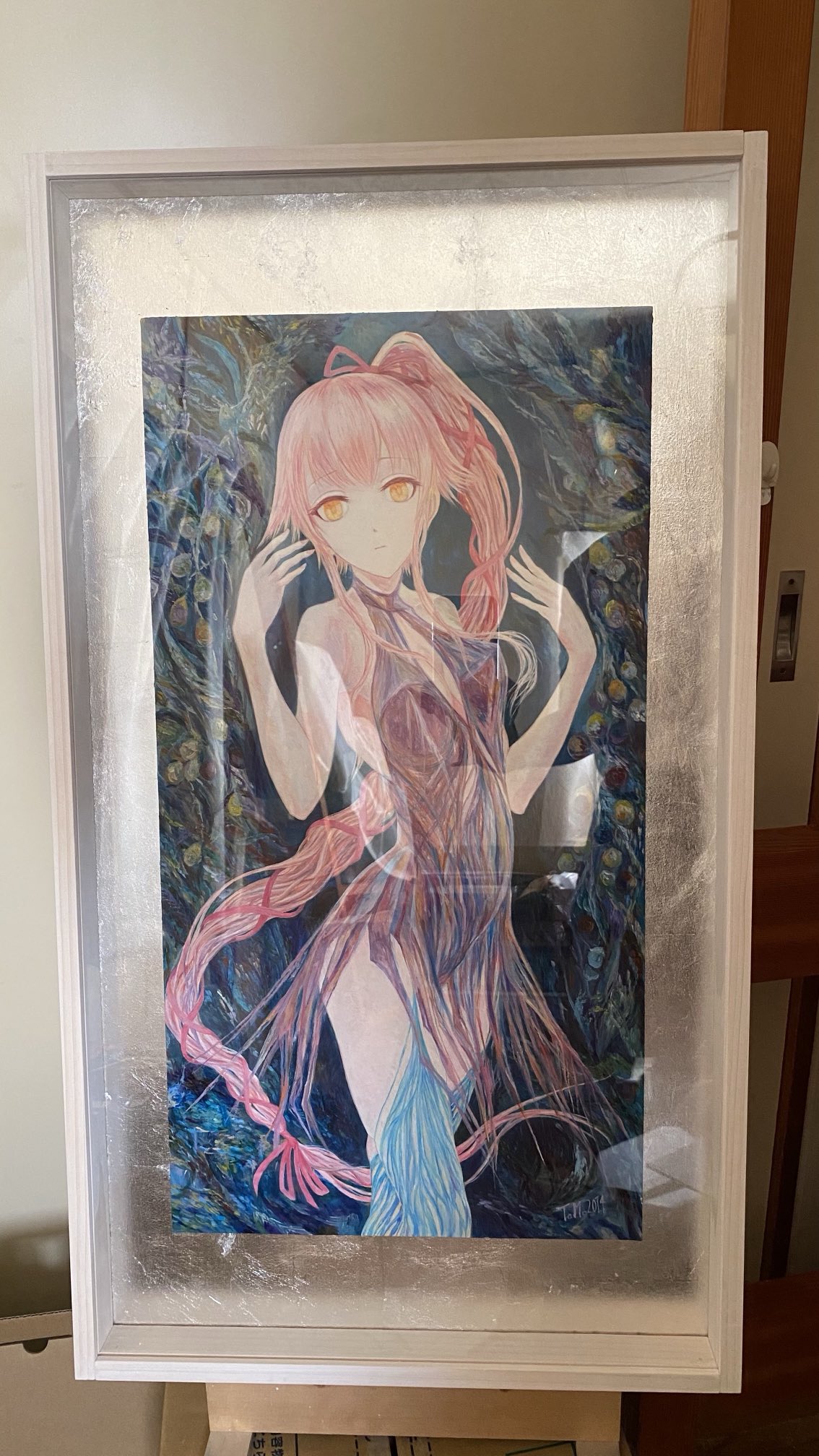 Tsu油絵　再出品ページ 原画◎『桜と赤富士』○がんどうあつし和洋画○純金箔Liquitex膠