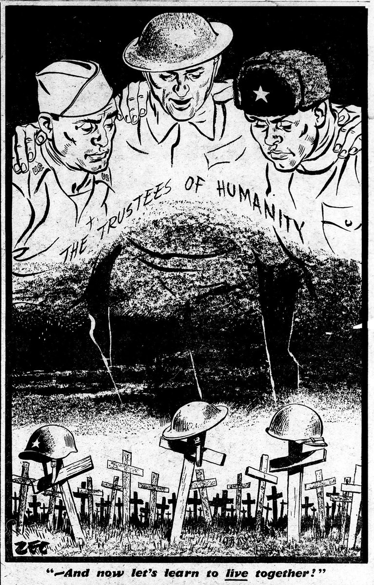 Daily Mirror cartoonist Philip Zec cartoon from the 15th Aug 1945 "And Now Let's Learn To Live Together!" A lesson that we still need to learn. Today we  honour the courage and sacrifice  of those who served, their bravery secured peace for generations to come #VJDay <a href="/mirrorpix/">Reach Licensing</a>