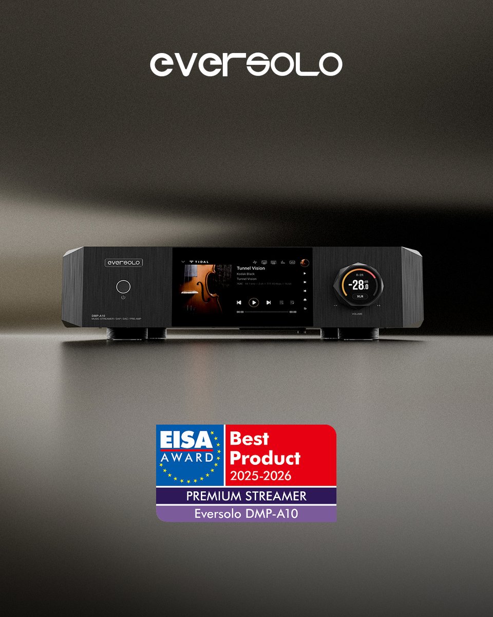 EversoloAudio's tweet photo. 🌟Eversolo DMP-A10: Redefining Streaming Excellence🎵
【EISA PREMIUM STREAMER 2025-2026】
Elevate your listening experience with the award-winning DMP-A10, where cutting-edge technology meets audiophile-grade performance.
#eversolo #hifi #eisaaward #dmpa10 #audiophile https://t.co/sh5zhCLRtR