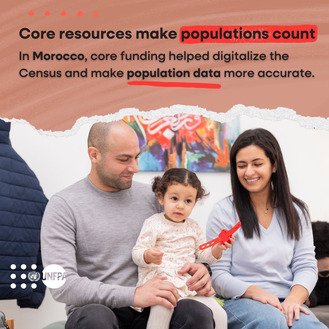 📊 In #Morocco, core resources support population data that drives better policies and stronger services.

See why <a href="/UNFPA/">UNFPA</a> relies on core funding to deliver rights and choices for all: unf.pa/core

#PartnersAtCore