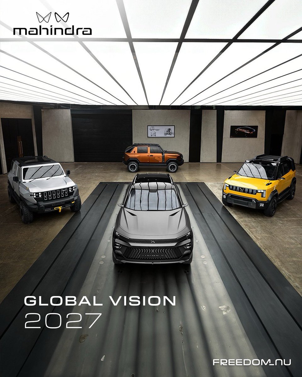 Shaan00799146's tweet photo. Four Visions. One Global Future. Built on the all-new modular, multi-energy NU_IQ platform, these world-beating SUV concepts embody Mahindra's Global Vision 2027.
Which one do you like the most?
#HappyIndependenceDay #IndependenceDay2025
#VisionS #VisionX #VisionT #VisionSTX https://t.co/O2NOhpeNmN