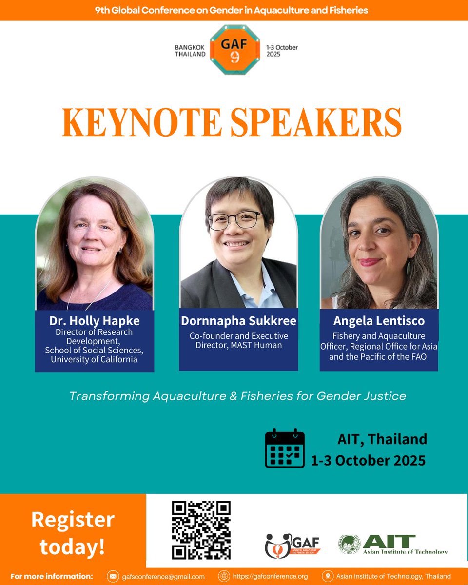AfsGender's tweet photo. Meet our Keynote Speakers:

Get ready for transformative insights on fisheries, gender equity &amp; sustainable development!

Register now: https://t.co/KclpXHDZUE

#GAFConference #GenderJustice #Fisheries #SustainableDevelopment #GenderEquity #BlueEconomy  #KeynoteSpeakers https://t.co/GdcSlaQ0k9