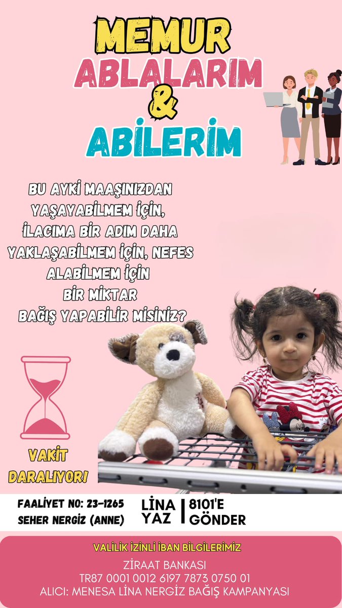 Sevgili güzel ailem,
bu ay ki maaşınızdan az çok demeden bir miktar bağış yaparak ilacıma kavuşmama destek olmak ister misiniz? 🍀

Faaliyet Sorgu: 01.2024.2430
Sedat Nergiz 

🍀Valilik izinli hesap bilgisi 🍀

🇹🇷 TR87 0001 0012 6197 7873 0750 01

Alıcı: Menesa Lina Nergiz bağış