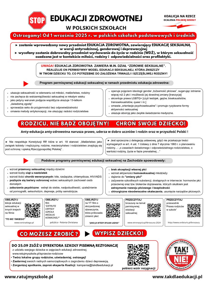 Łączymy się w obronie Przyszłych Pokoleń!

Gratulujemy sukcesów Koalicji na Rzecz Ocalenia Polskiej Szkoły (KROPS - ratujmyszkole.pl).

Za KROPS:
"Udało nam się wspólnie osiągnąć kolejny wielki sukces i ochronić młodzież oraz rodziny przed niebezpieczną ustawą!

We wtorek