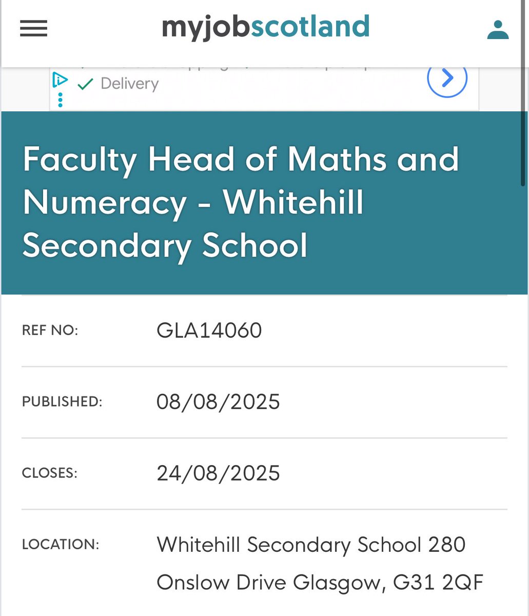 We are looking for a new FH of Maths and Numeracy. If you are looking for a new challenge and want to lead a great faculty in a wonderful school, come and join us! <a href="/WhitehillSec/">Whitehill Secondary</a> 

tinyurl.com/msyse7xs