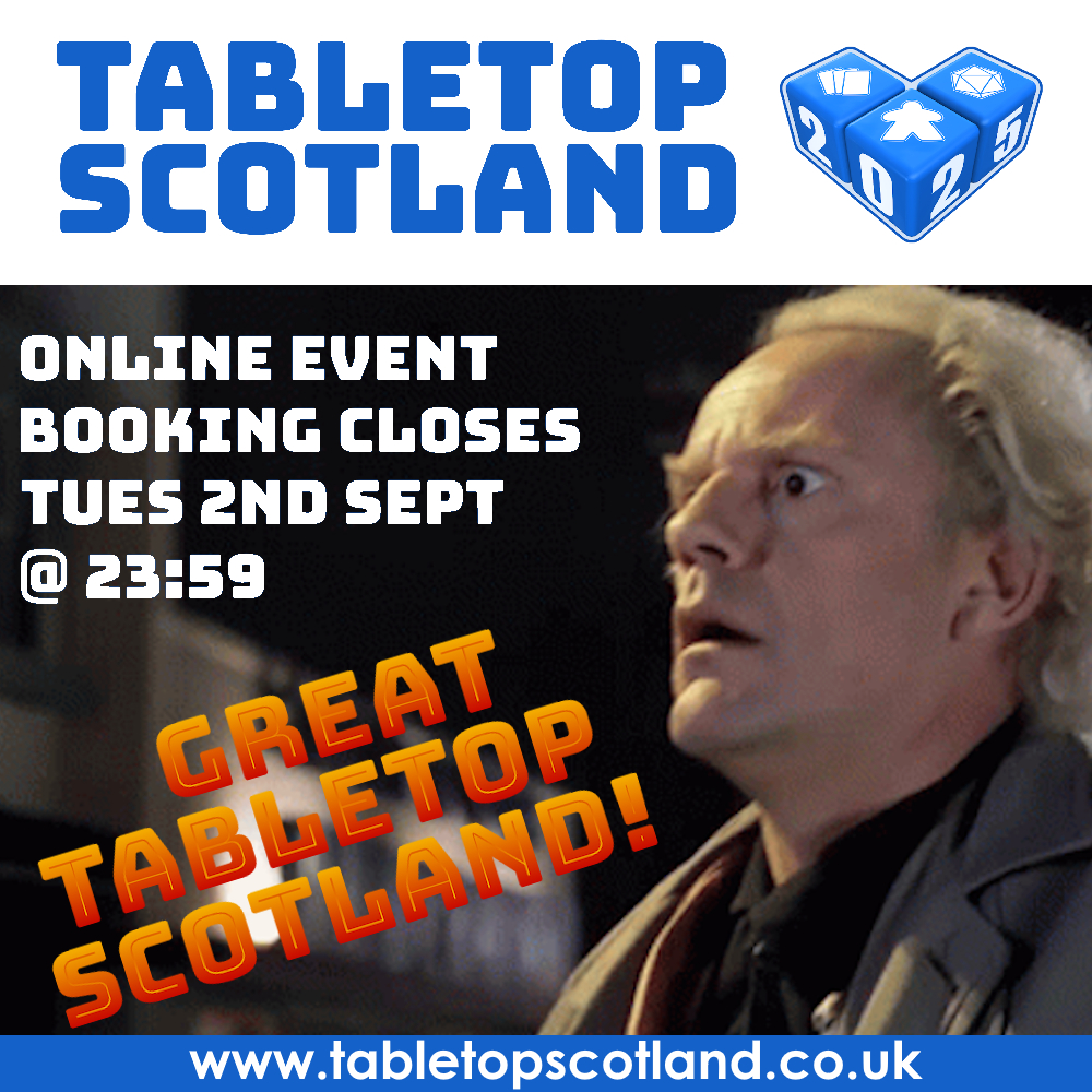 Online event booking will close on Tuesday 2nd September.
All remaining spaces in events will be bookable at the convention itself.
tabletopscotland.co.uk/event-schedule/ for more info.
#TTS2025 #BoardGames #RPG #TTRPG