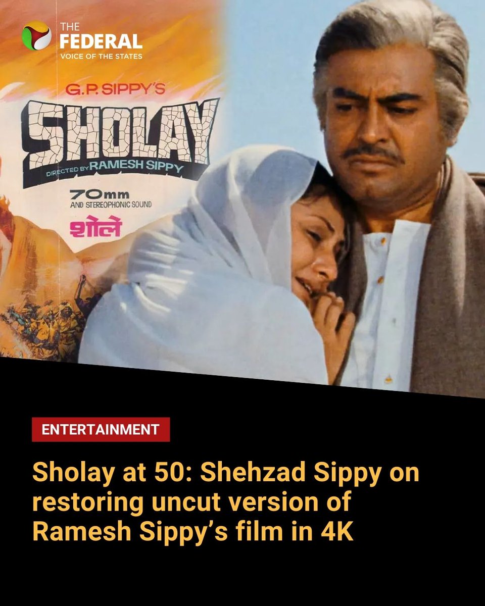 TheFederal_News's tweet photo. In an exclusive interview, producer GP #Sippy’s grandson reveals how he tracked down lost reels in #London and #Mumbai to restore Ramesh Sippy’s 1975 classic #Sholay to its full 3-hour-24-minute cut, writes Kavitha Shanmugam. 

Read more: https://t.co/cqcvKdJPEU https://t.co/CLg4VlJxVG
