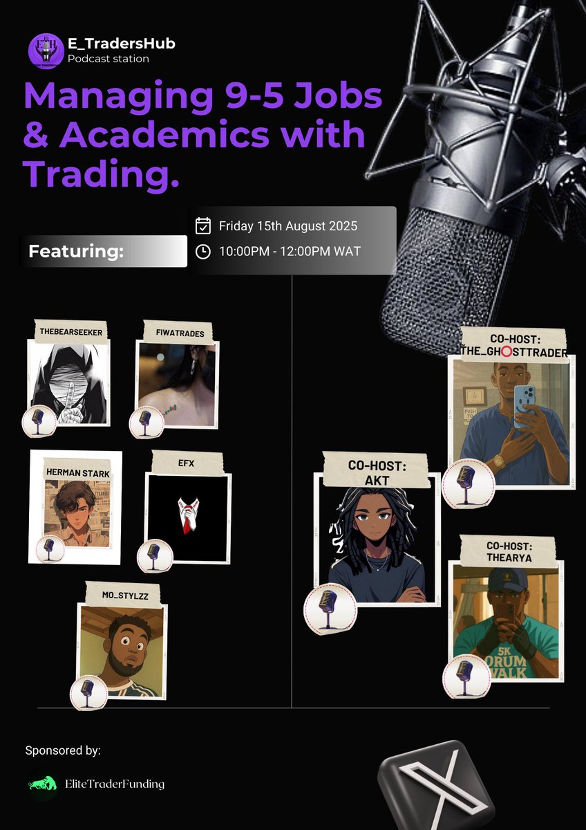 e_tradershub's tweet photo. 📢 Join us for another exciting space session with E_TradersHub! 🚀

Topic: 
Let’s Talk about “Managing 9-5 Jobs &amp; Academics with Trading”

Date: [Today]  
Time: [10pm-12pm]  
Platform: https://t.co/MXTeWCOylb https://t.co/DHuWLI0AIC