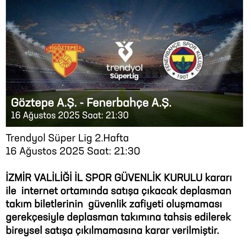 ➡️ Bir defa daha tekrar ediyorum ! ! !

➡️ Bu şehrin Valisi, Emniyeti, Kamu Kurumları ve Kurulları + TÜM VEKİLLERİ ŞEHRİN TEK MARKA DEĞERİ OLAN GÖZTEPE KLÜBÜ lehine hareket edemiyorlarsa burada çok ciddi sorun vardır. 

➡️ İzmir Siyaseti bir “ ŞEHRE AİDİYET “ sınavından daha