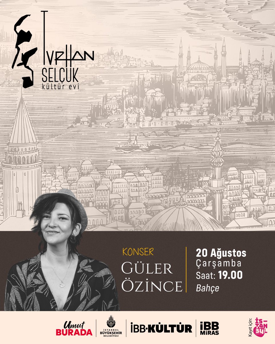 ibb_kultur's tweet photo. İstanbulluların Moda’daki buluşma noktalarından biri olan Turhan Selçuk Kültür Evi, 20 Ağustos çarşamba akşamı saat 19.00'da Güler Özince konserine ev sahipliği yapacak.

Konserin ücretsiz biletlerini İstanbul Senin uygulaması üzerinden temin edebilirsiniz.

#ibbkültür https://t.co/GqinDQbSX8