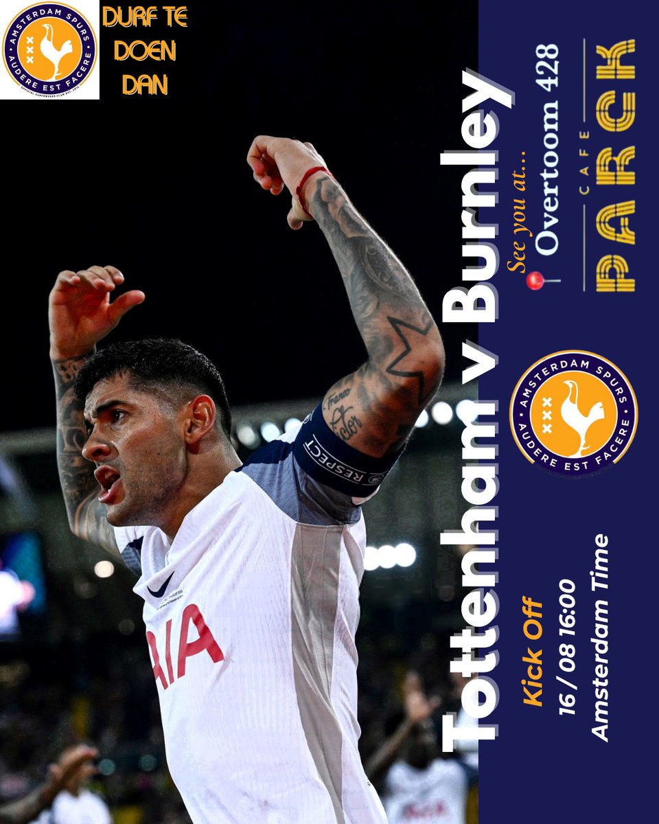 AmsterdamSpurs's tweet photo. On the back of our unfortunate Super Cup defeat, there are plenty of positives to take. Now, we turn the page to our Premier League opener against Burnley, with a new captain in Cuti Romero. Let’s turn Café Parck into N17 this Saturday and kick off the league season in style! ⚪ https://t.co/gNdJ9wH6yU