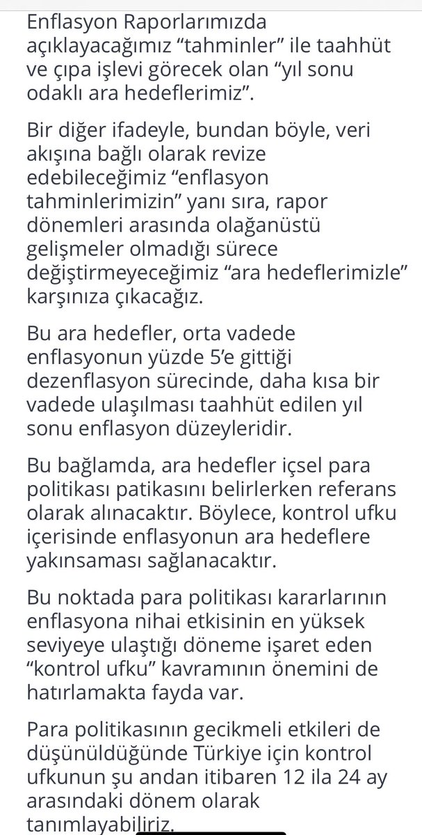 SehimeHatice's tweet photo. Olağanüstü gelişmeler olmadığı sürece değiştirilmeyip çıpa işlevi görecek yıl sonu odaklı ara hedefler+ tahmin aralığı + belirsizlik ufku = Merkez Bankancılığında ajan tabanlı kompleksite iktisadı.
İktisat politikası ile politik iktisadı bir politika seti ile uzlaştırma denemesi. https://t.co/gOb5x9aKw1