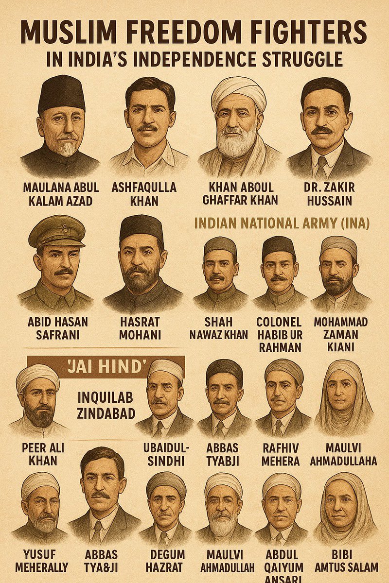 zakbiladi's tweet photo. Salam to the unsung and forgotten heroes of Indian Muslims who sacrificed their lives for freedom. Their legacy reminds us that 'Hubbul Watan Minal Iman'—love for the homeland is part of faith. #RememberingHeroes #FreedomFighters #Beingindianmuslim #15thAugust https://t.co/QUnEYTAOex