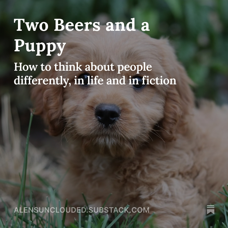 In this week's substack I'm talking about characterisation hacks, specifically the 'Two Beers and a Puppy' questions.

Take a look to see how this premise may help with your writing (and your friends!)...

alensunclouded.substack.com/p/two-beers-an…

#amwri̇ti̇ng #characterisation #twobeersandapuppy