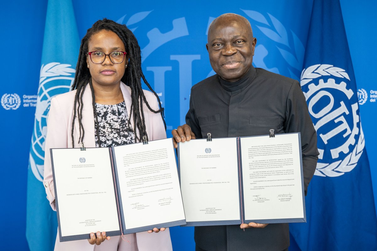 GilbertFHoungbo's tweet image. Great news that Namibia has ratified the @ILO Workers with Family Responsibilities Convention.

It shows Namibia's commitment to ensuring greater equality of opportunity in the world of work, work-life balance, and fair treatment of those with care responsibilities.