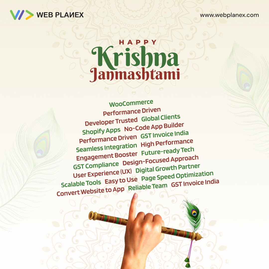 May Lord Krishna’s blessings bring love, peace, and happiness to your life. We'll handle your shopify and development needs. 
🌼✨ Happy Janmashtami! 
#Janmashtami #shopify #celebration