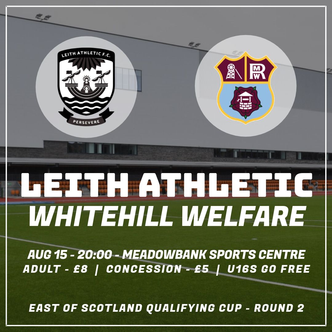 IT’S MATCHDAY! 🔥

Get yourself along to Meadowbank this evening for our cup fixture against Whitehill Welfare, kicking off at 8pm…

#PERSEVERE