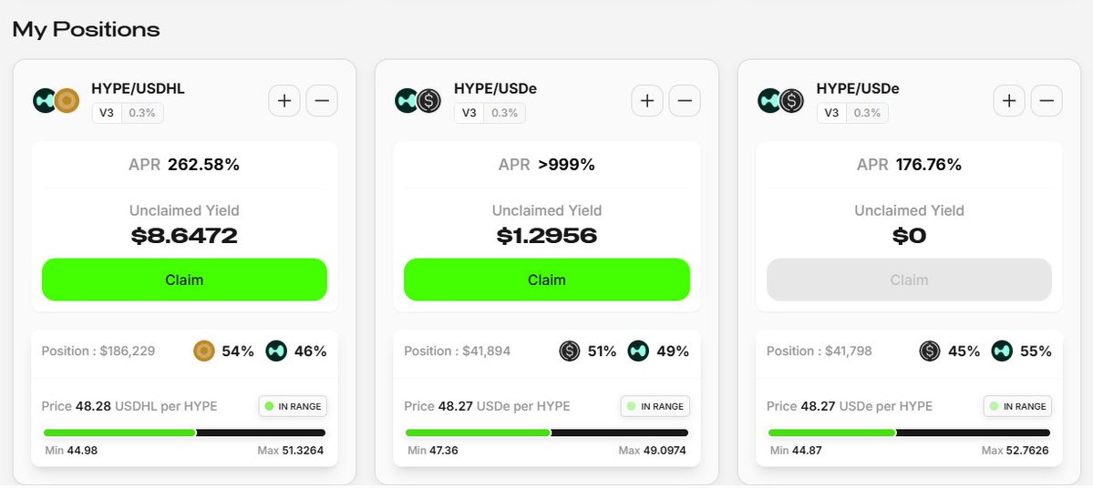 HYPEペアの高いAPR利回りを示すHyperliquidポジションのスクリーンショット