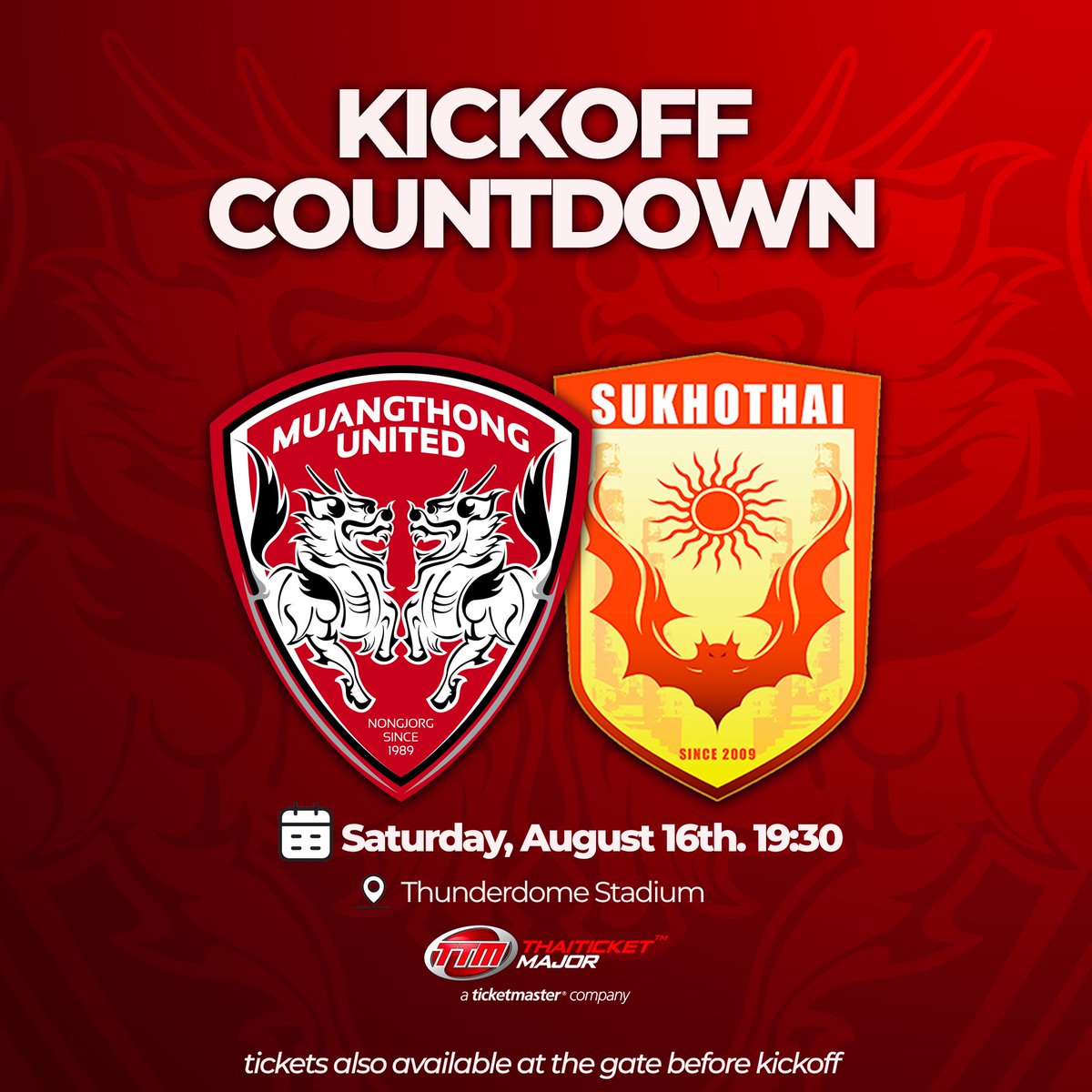 MuangthongUtd's tweet photo. Only 1 DAY to go! 🗓️ The countdown to our season opener is on! Get your tickets now: 👉 https://t.co/9gD00e474m #MuangthongUnited #ThaiLeague #KickoffCountdown https://t.co/1p6du7DwFj