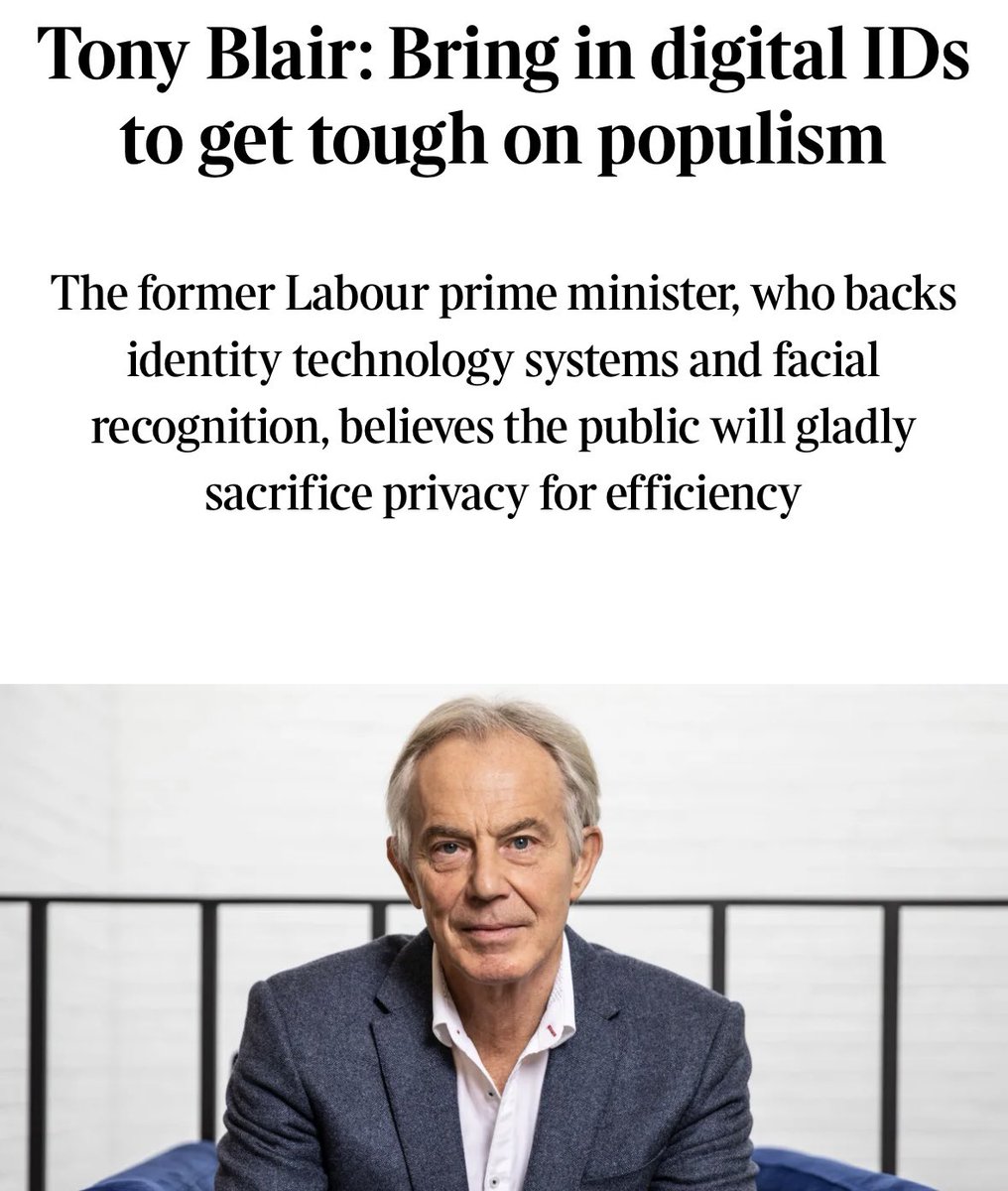 And there it is - bring in digital ID to clampdown on opposing opinions. And we should not be taking advice from the likes of Tony Blair who has been peddling digital ID for decades.