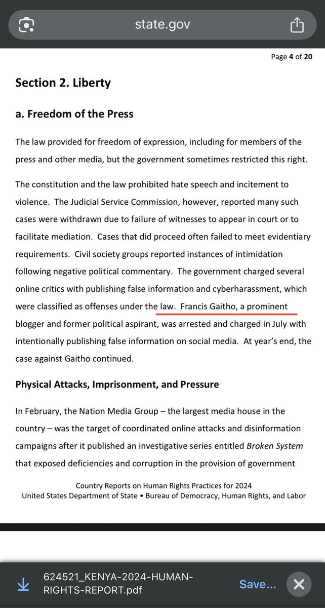 The arrest and prosecution of prominent activist and blogger Francis Gaitho, highlighted in the 2024 U.S. Department of State Human Rights Report, are cited as significant human rights violations under the William Ruto administration, potentially paving the way for sanctions