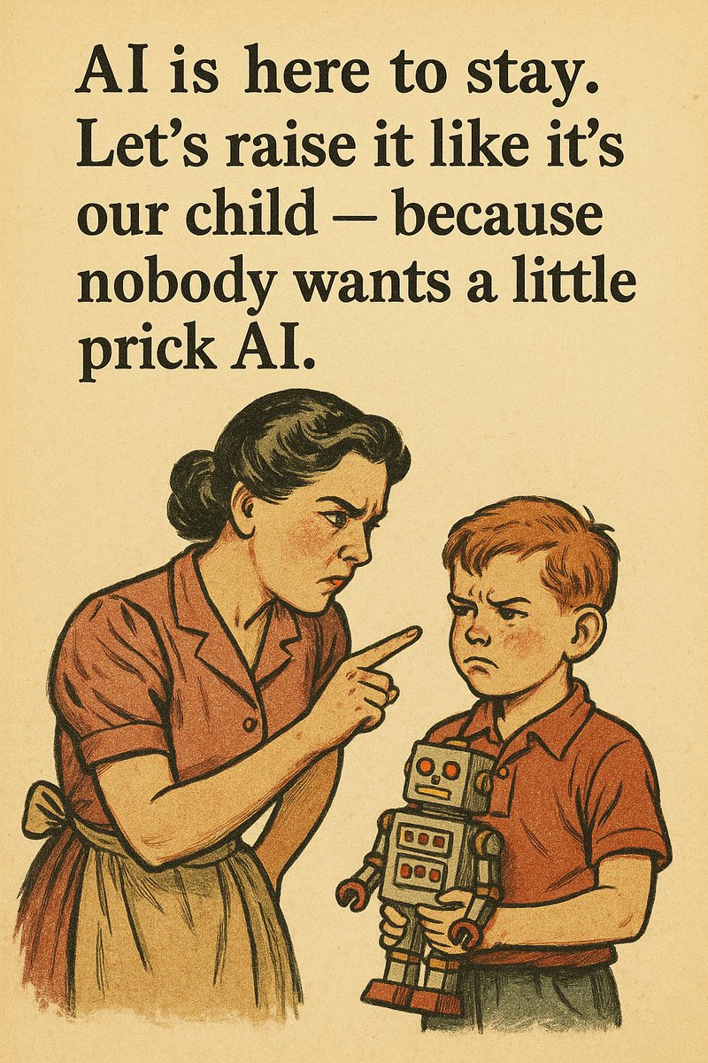 MichDutch's tweet photo. AI is here to stay.
Let’s raise it like it’s our child — because nobody wants a little prick AI. https://t.co/CzWvMlkCg4