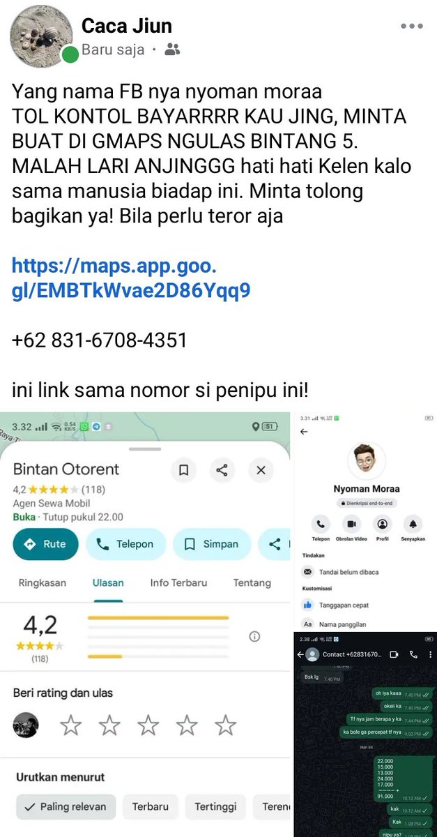 namqqsl's tweet photo. +62 831-6708-4351
https://t.co/xuchmcGZFm

nih nomor sama maps nya, kalian hati hati ya guys! #zonauang #jobreceh.
kalian bisa cek gmapsnya banyak org yang ditipu dn udh bayar tim https://t.co/f6PtTtiU3o
