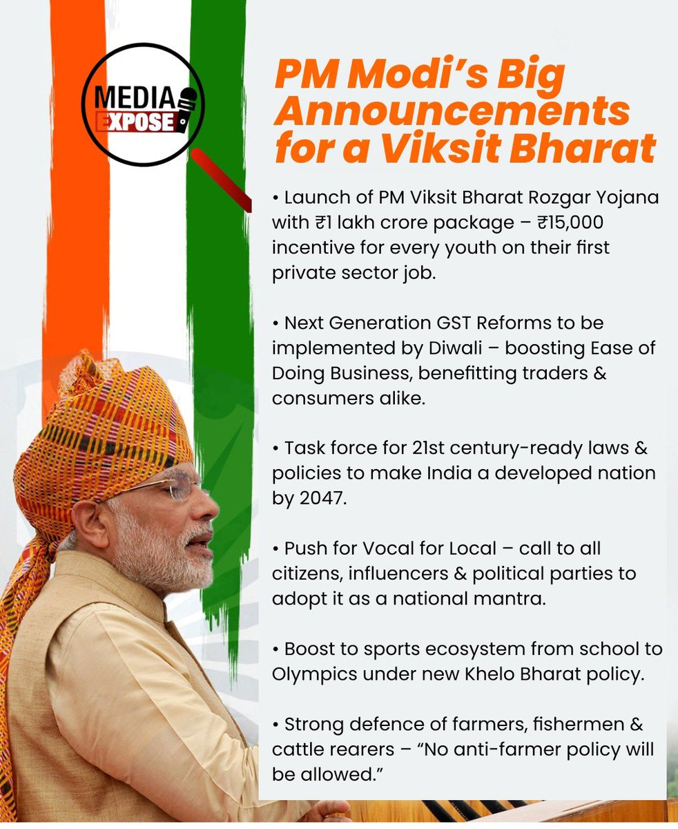 MediaExpose_'s tweet photo. 🇮🇳 Happy Independence Day from Media Expose!
From Operation Sindoor to defence self-reliance, from building our own EVs & AI tech to a united mission for a Developed India by 2047 — India’s resolve is unshakable.
#IndependenceDay2025 #ViksitBharat #MediaExpose https://t.co/U9bEyRHsZ3