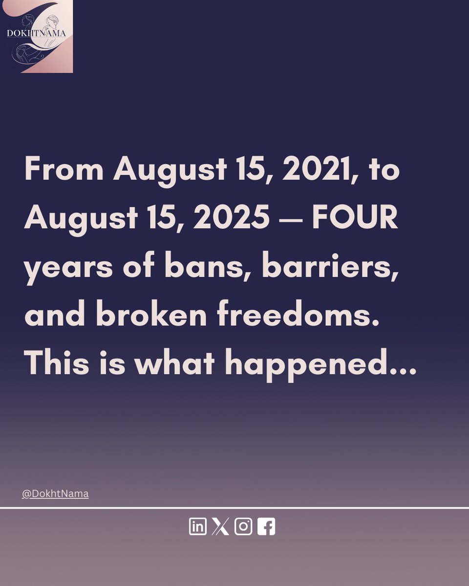 DokhtNama's tweet photo. 4 years without school. 4 years without work. 4 years without freedom. Afghan women’s courage endures, but the world must see, remember, and act.  #AfghanWomen #StandWithAfghanWomen #WomenLifeFreedom https://t.co/CH6H3yRfnf