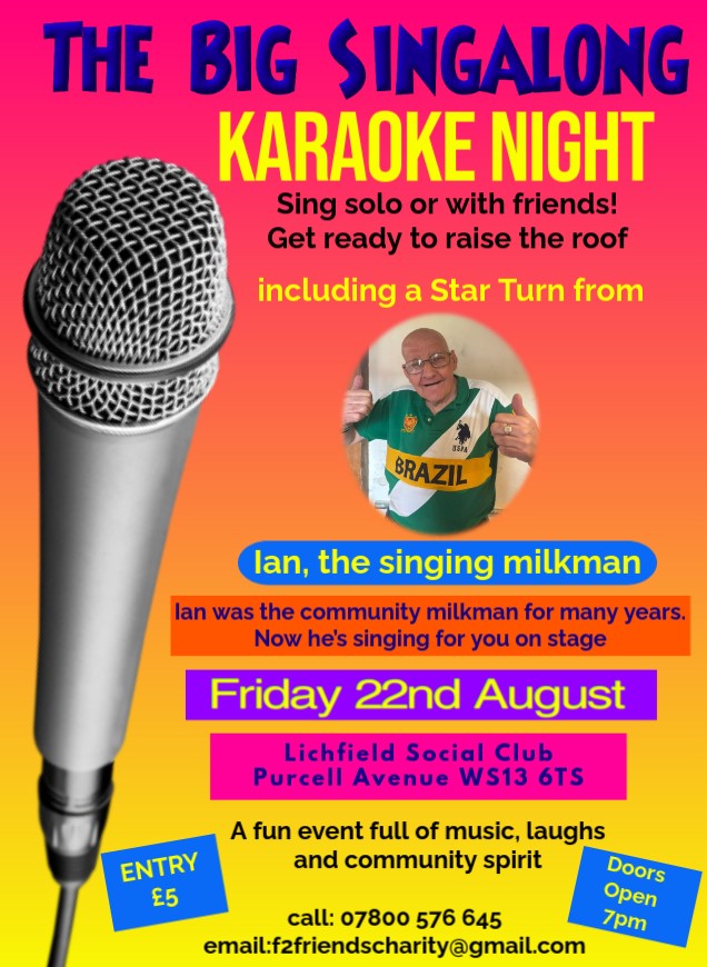 Karaoke night – all welcome! No booking necessary.
Sing, laugh, and enjoy a night of music and fun. No experience needed – just bring your voice!
Also enjoy a star turn from Ian Pickering, our retired community milkman singing 60's tunes