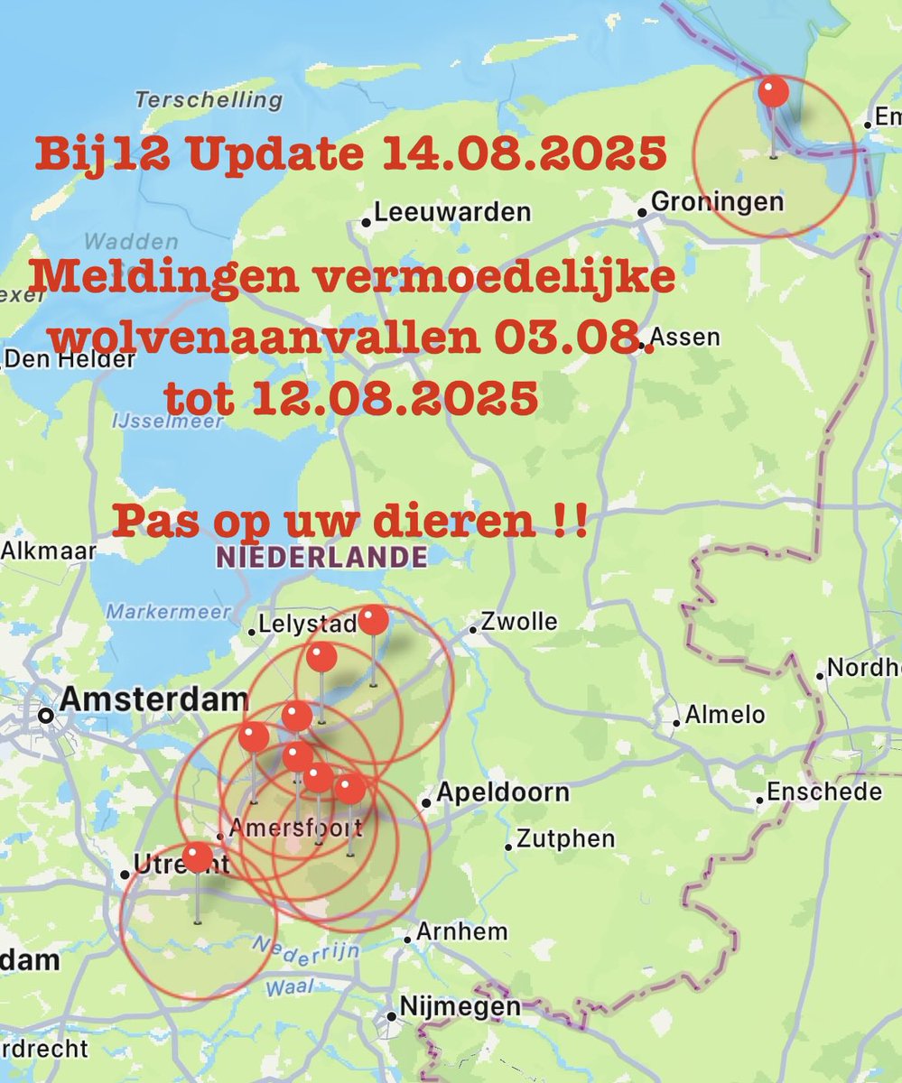 Bij12 Update 14.08.2025

Meldingen vermoedelijke wolvenaanvallen 03.08. tot 12.08.2025

Pas op uw dieren !! #wolf #wolven