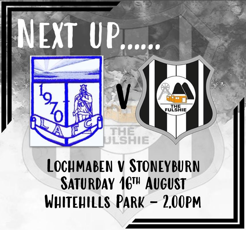 This Saturday, <a href="/TheFulshie/">Stoneyburn Football Club</a> hit the road for the Challenge Cup! 🏆⚽
🆚 <a href="/LochmabenFC/">Lochmaben FC</a>
📅 Saturday 16th August
⏰ Kick-off: 2:00pm
📍 Whitehills Park, DG11 1QP
🚌 Travel: Supporters’ bus leaves Phoenix Chinese at 10:45am – don’t miss it! Bus is only £10 return journey