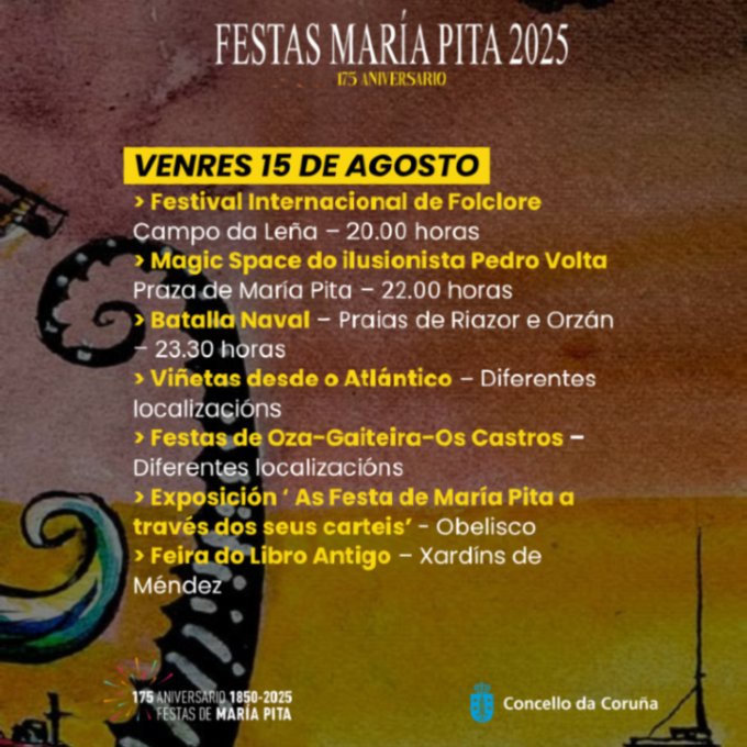 🎉  #FestasdeMariaPita2025
Hoxe Batalla Naval <a href="/ConcelloCoruna/">Concello da Coruña</a>

ℹ️ Toda a información, en coruna.gal/festasmariapita