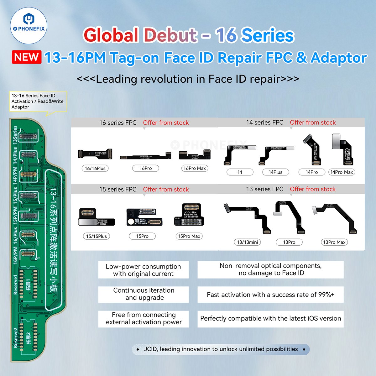 vipprogfixphone's tweet image. #JCID iPhone 13/14/15/16 Pro Max Face ID Tag-on Repair FPC Cable and JCID 13-16 Series Face ID Activation/Read &amp;amp; Write Adaptor. No-soldering required.
More details: bit.ly/3HB2QdA
#iPhoneFaceID #FaceIDRepair #FaceIDFPC #iPhone16ProMax #diyfixtool #phonefix #Iphone15