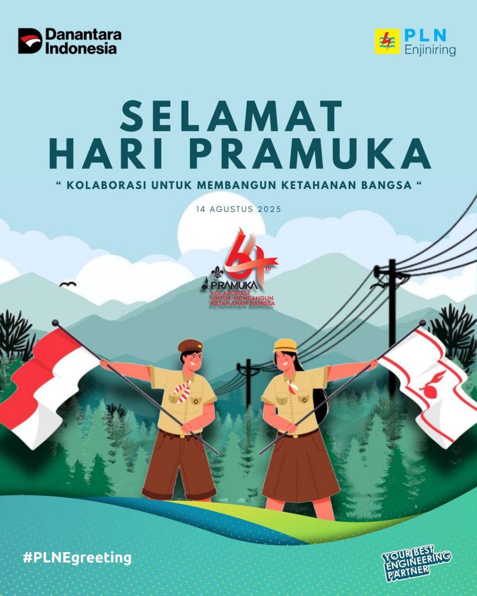 Terus melaju, berkreasi, dan raih mimpi.
Di tangan para pemuda inilah, Indonesia merdeka berinovasi.
Maju Pemuda, Kuat Indonesia.
Mari kita dukung, bimbing, dan beri ruang berkarya untuk generasi hebat 2045.

#plnenjiniring #yourbestengineeringpartner #Haripramuka #GenerasiEmas