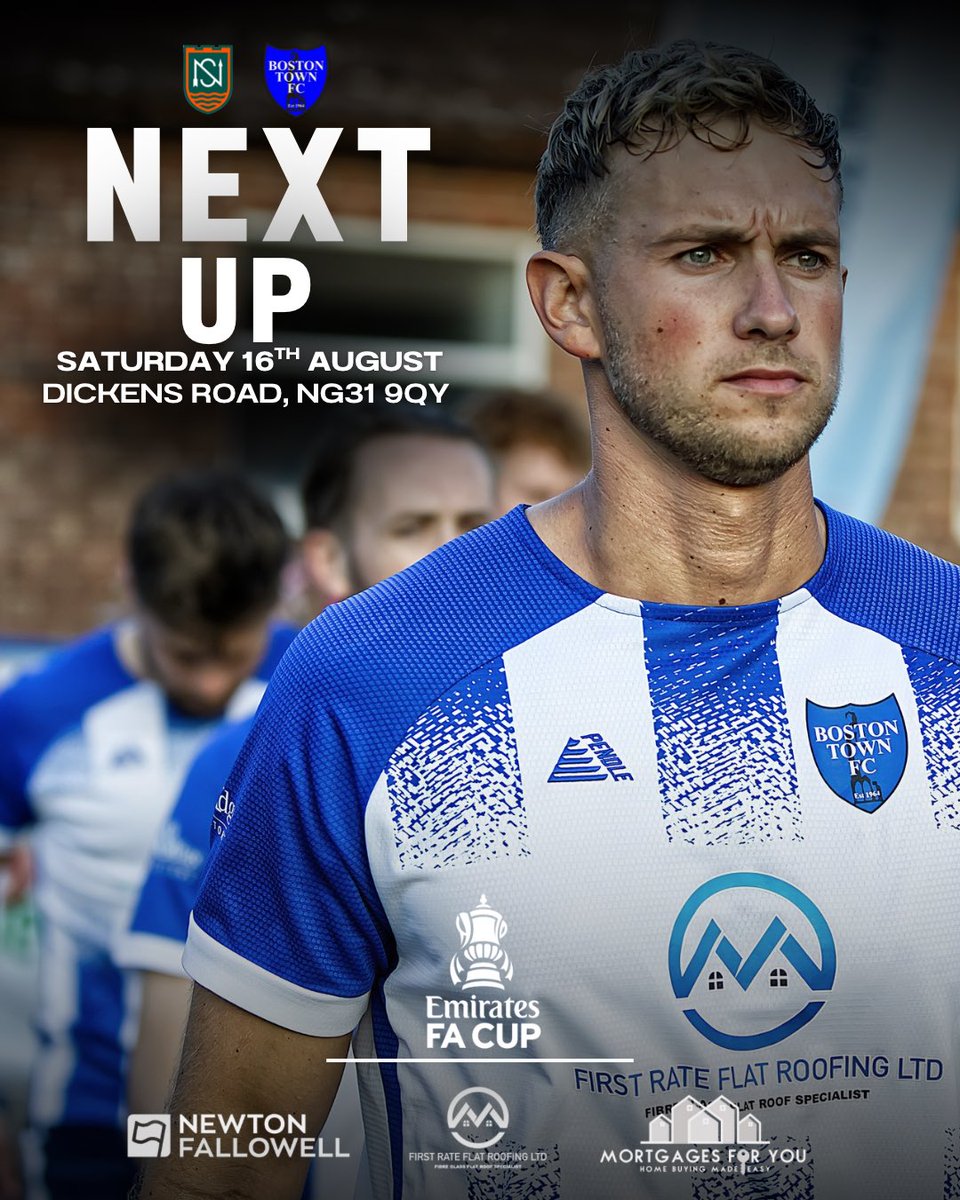 🔜 NEXT UP – FA Cup Preliminary Round

🏆 Newark &amp; Sherwood United vs Boston Town

📅 Saturday 16 August
🕒 3:00pm Kick-Off
📍 Dickens Road, Grantham, NG31 9QY (home of Harrowby United)

The Poachers are back in FA Cup action tomorrow, making the short trip to face Newark &amp;