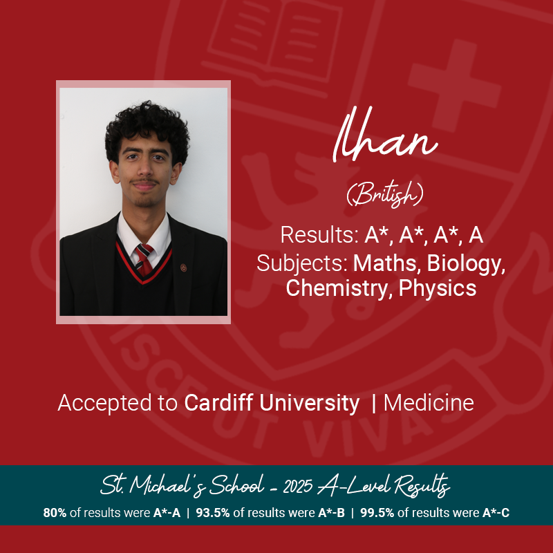 StMikes's tweet photo. Ilhan will be studying Medicine at Cardiff University.  
Well done! 

#ResultsDay2025 #ALevels2025 https://t.co/zm0XcmcoiY