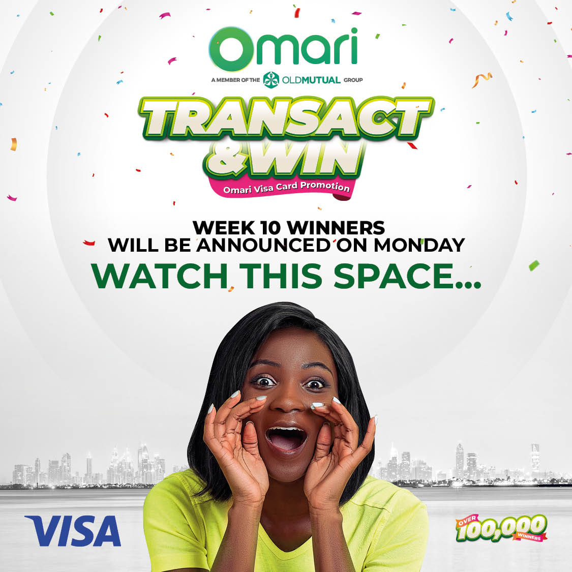 Your Name Could Be Next!
Week 10 winners announcement is around the corner.
Keep transacting US$10+ weekly on Omari VISA or Virtual VISA - stay in it to win it!
#TransactAndWin #OmariVisaCard #OmaritheWayYouMoney