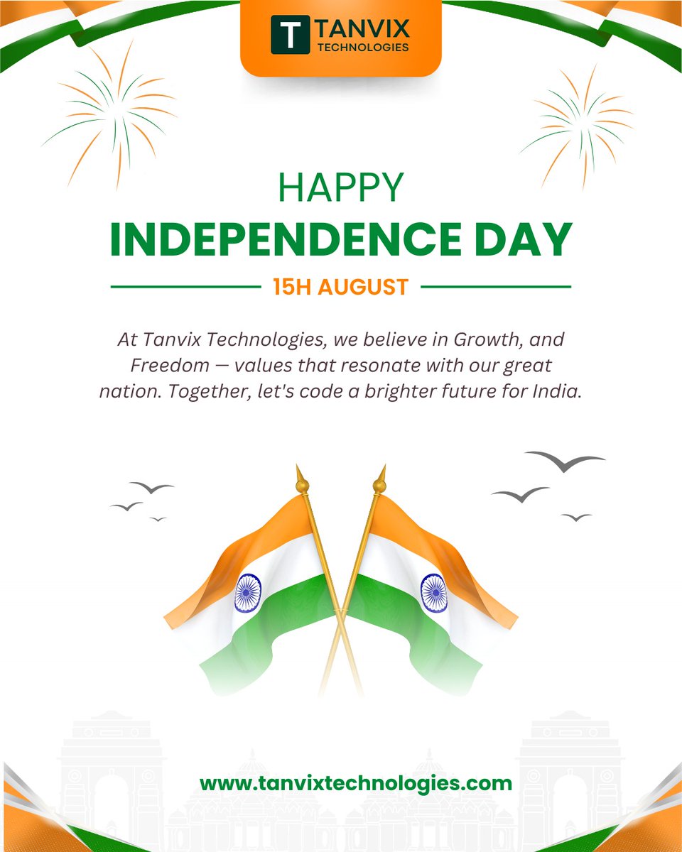 TanVixSocial's tweet image. Celebrating the spirit of freedom, innovation, and progress. ๐๐ฎ๐ณ
At Tanvix Technologies, weโre coding a brighter, stronger India โ together.
.
.
.
.
.
#IndependenceDay #TanvixTechnologies #codeforindia