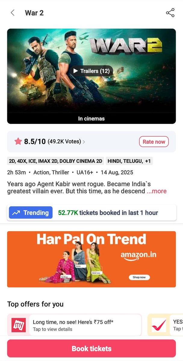 SivaMOfficial's tweet photo. Indian Box Office Storm All India 💥💥💥💥💥 Hourly Sales 
#Coolie - 35.9K 
#CoolieThePowerHouse - 7.78K
#War2 - 52.77K 
#MahavatarNarsimha - 15.62K 
#SuFromSo - 5.85K 
#SumathiValavu - 1.35K+

#CoolWar https://t.co/JCZTdPWDd7