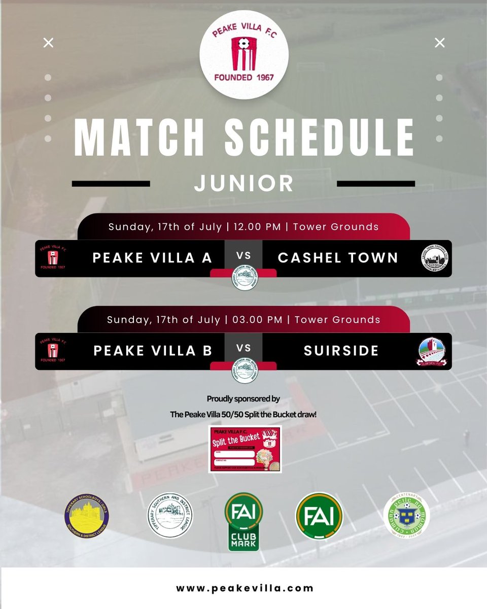 PeakeVillaFC's tweet photo. Our Junior A team kick off their league season this Sunday at home to Cashel Town Fc. Kick off is 12 pm.

Our Junior B team are also at home in the league to Suirside Fc at 3 pm.

Best of luck to all our players and coaches for the season ahead...🔴⚫️⚽️👍
@NenaghGuardian https://t.co/vfjmDAnmu4