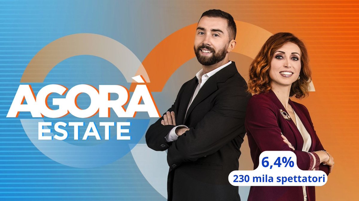 Su Rai 3 “Agorà estate” registra il 6,4% con 230 mila spettatori.
#AscoltiTv