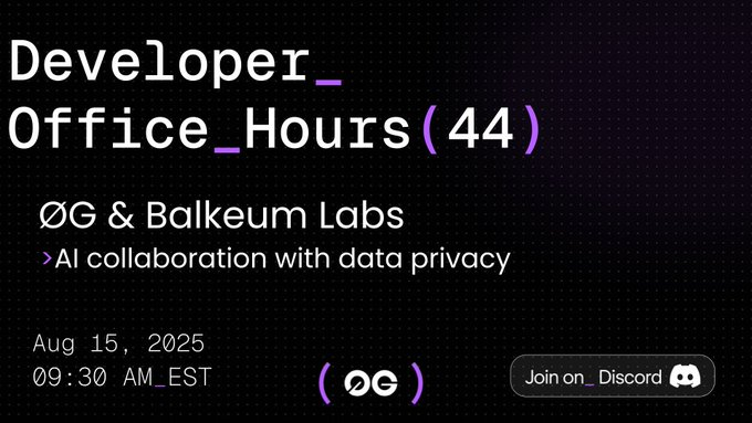 bao ngo (@ngob08952) on Twitter photo Trong sự kiện Developer Office Hours (44), ØG Labs hợp tác cùng Balkeum Labs để thảo luận về một chủ đề cực kỳ quan trọng: “AI collaboration with data privacy”.
<a href="/0G_labs/">0G Labs (Ø,G) - AI L1</a> Trong sự kiện Developer Office Hours (44), ØG Labs hợp tác cùng Balkeum Labs để thảo luận về một chủ đề cực kỳ quan trọng: “AI collaboration with data privacy”.
<a href="/0G_labs/">0G Labs (Ø,G) - AI L1</a>
